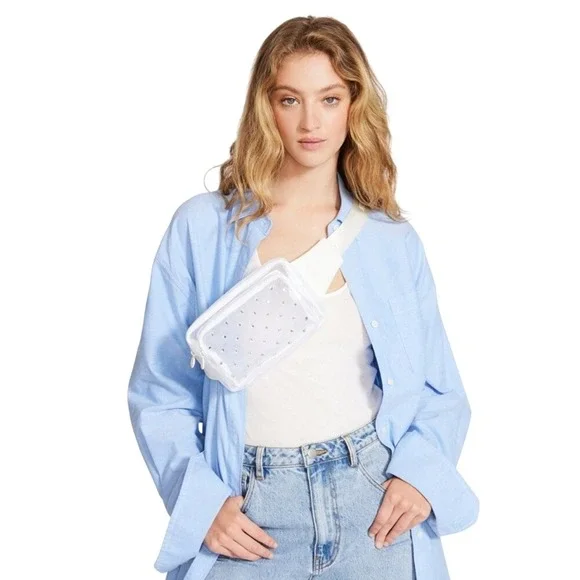 NWT Steve Madden Black Rhinestone Belt Bag Bachelorette Formal Festival Glamour - Picture 3 of 8